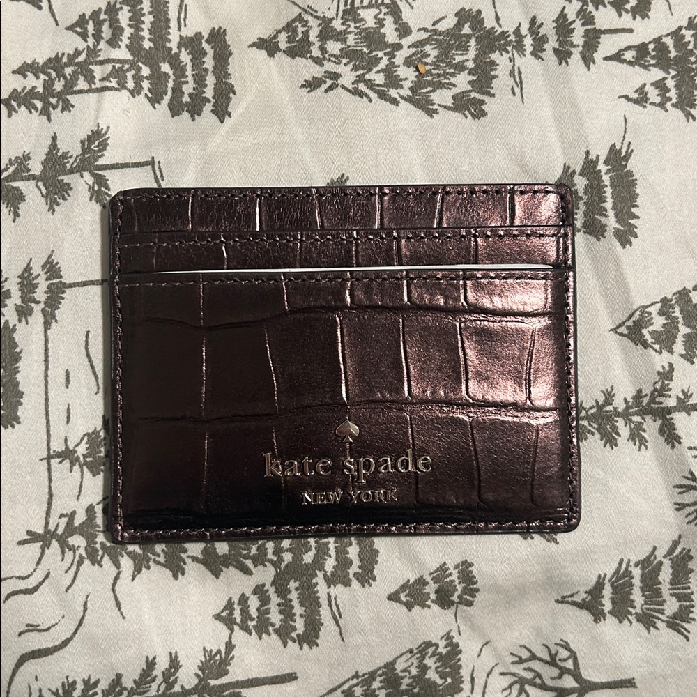 Kate Spade Chocolate Croc Embossed Card Holder